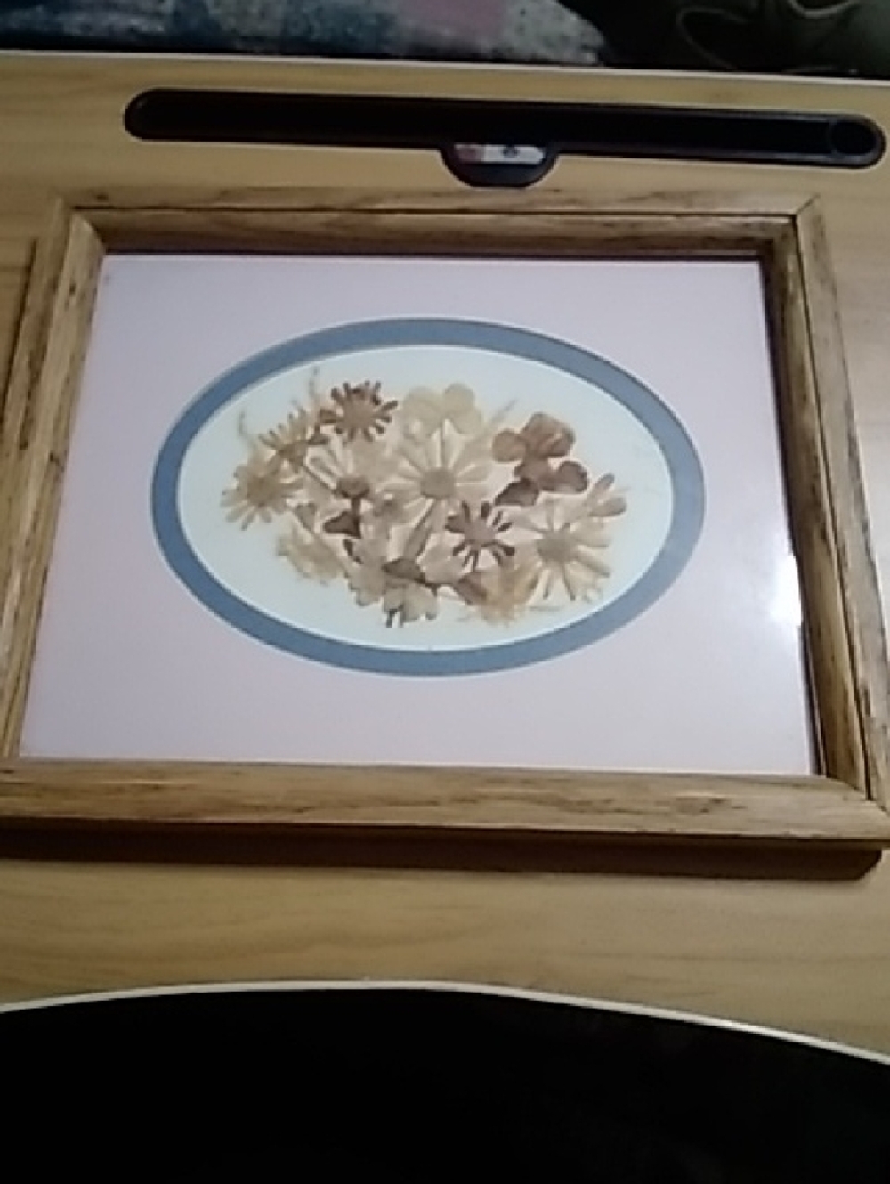 Framed Neutral Floral Wall Art with Blue Accent